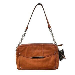 B Makowsky Dark Orange Leather Handbag Purse Medium Bag Soft Leather